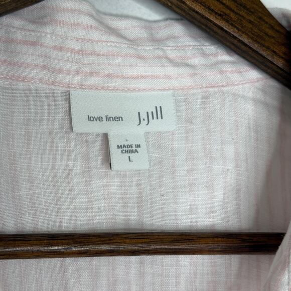 J Jill Shirt Womens Large Pink White Striped Love Linen Button Front Long Sleeve - Picture 4 of 8